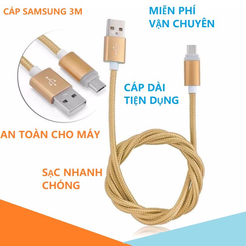 Dây dài 3m - cáp sạc dây dù xuắn xịn dài 3m dây sạc điện thoại cho chống rối chống xuắn và không bị đứt - cáp sạc sam sung 3 mét dây dù xoắn xịn