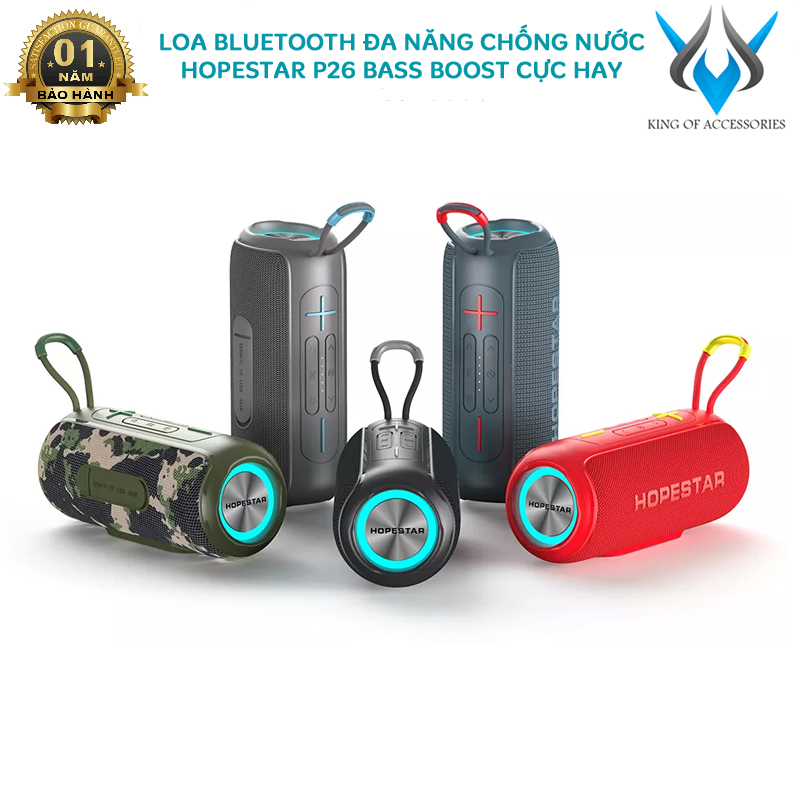 Loa bluetooth cao cấp hopestar p26 bass boost cực hay chống nước ipx6 - hỗ trợ aux/ fm/ usb/ tws - phụ kiện 1986