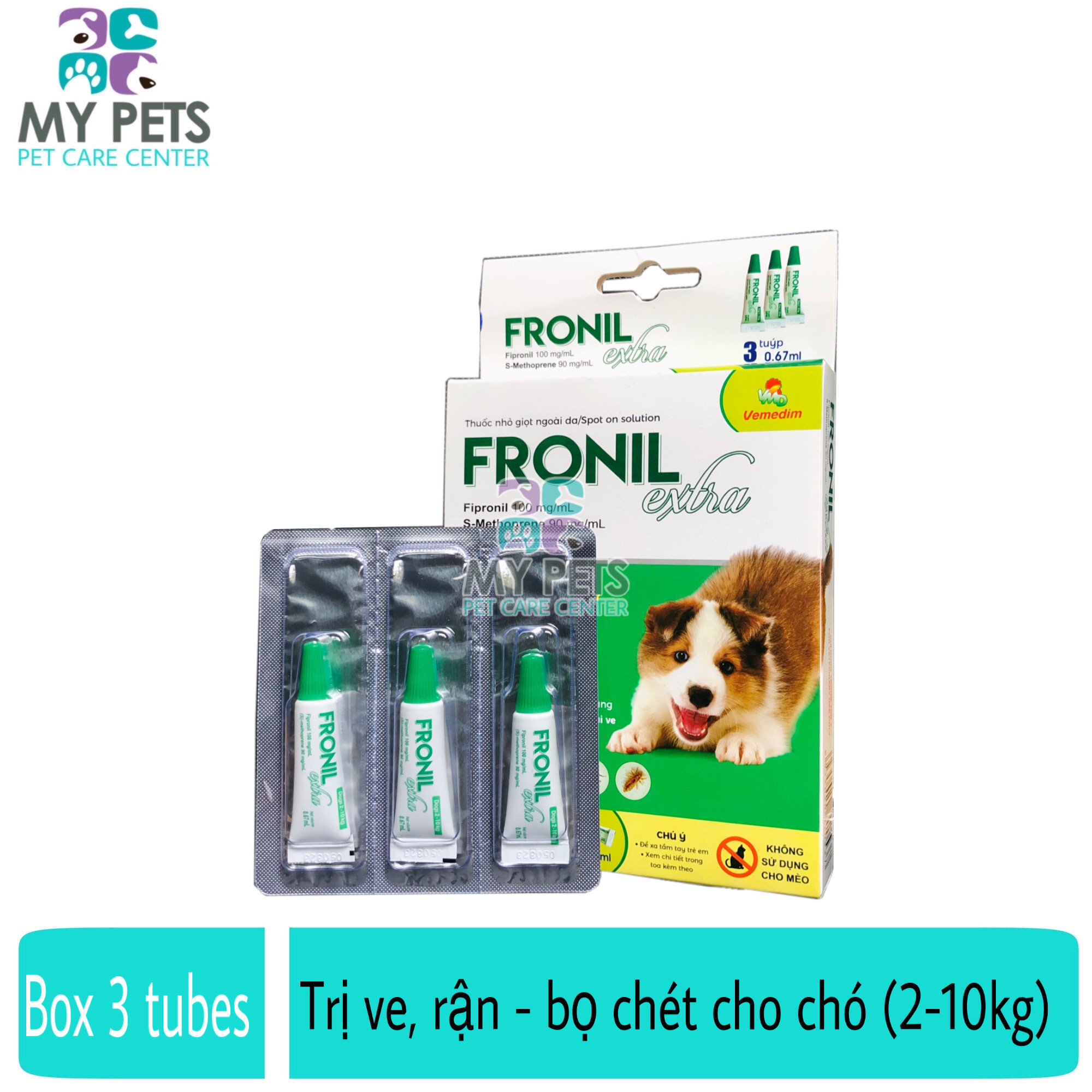  Fronil Extra nhỏ gáy hết ve rận bọ chét cho chó  size 2-10kg   VMD  - Hộp 3 tuyp.   3 tubes. Full box  