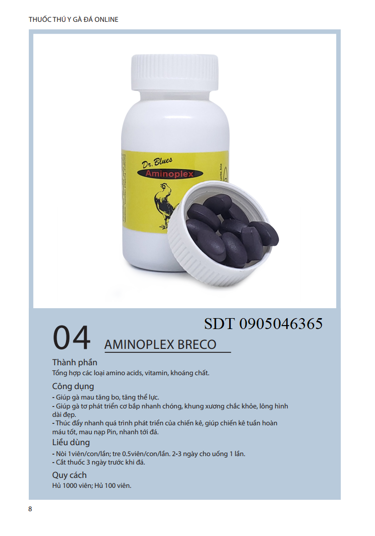THUỐC NUÔI GÀ ĐÁ TĂNG CƠ TĂNG BO - AMINOPLEX BRECO - MỸ HỦ 100V