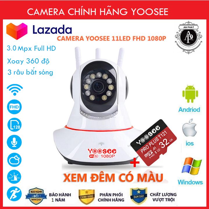 (Tùy Chọn Thẻ Nhớ 128GB) Camera IP YooSee WIFI Xoay 360 Độ, Ban Đêm Có Màu Quan Sát Rõ Ngày Và Đêm FULL HD 1080p 3.0mpx Báo Động Chống Trộm  - Chính Hãng camera