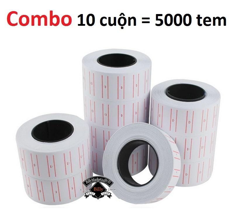 Combo bộ 10 cuộn giấy bắn dán giá tiền 5000 tem giá cho dụng cụ máy bắn dán giá tiền CROWN MX5500, EOS-5500….