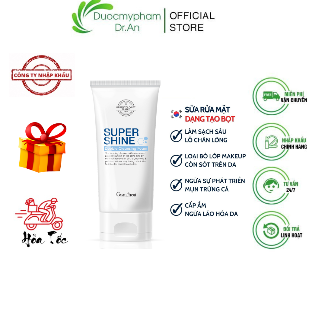 HÀNG NHẬP KHẨU - Sữa Rửa Mặt Tạo Bọt Cosmeheal Suppershine Double Cleansing Foam 120ml Dùng Cho Da Dầu, Da mụn, Da Thường - DuocmyphamDrAn