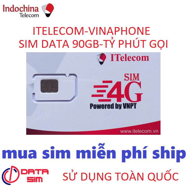 FREESHIP - CHƯA KÍCH HOẠT. Sim 4G 90GB itelecom gọi vinaphone miễn phí