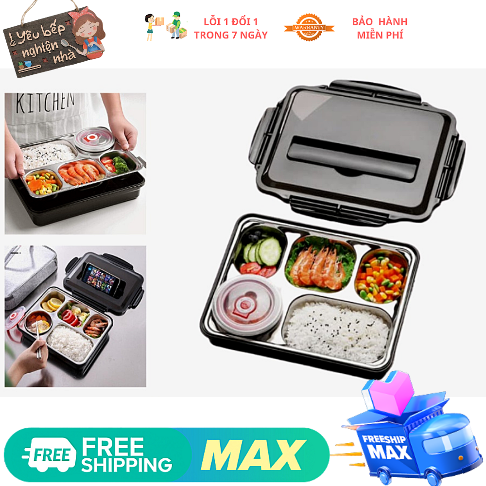 Hộp Đựng Cơm 5 Ngăn Ruột Bằng Inox 304 Thiết Kế Nhỏ Gọn Phù Hợp Cho Dân Văn Phòng