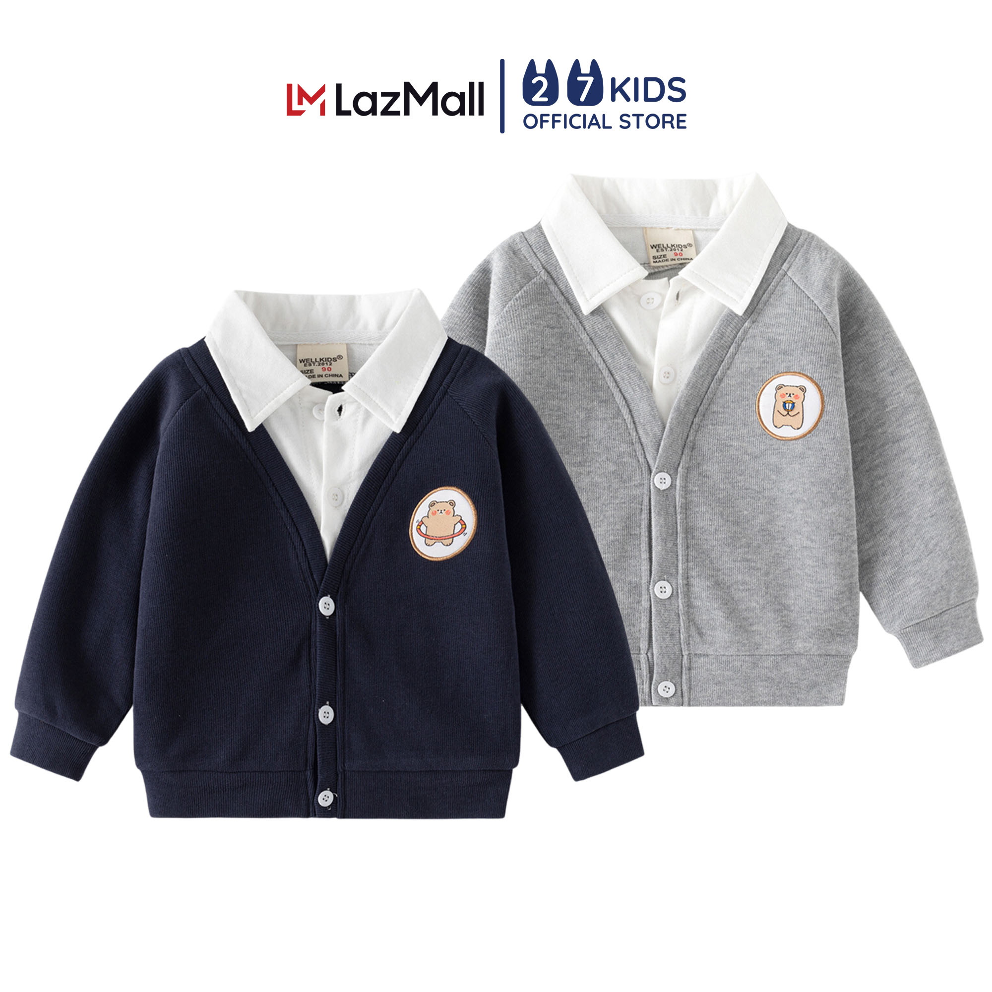 Áo len phối cổ sơ mi dài tay bé trai 27Kids Wellkids cổ bẻ vải mềm cho trẻ đi học từ 4-8 tuổi BLWA1