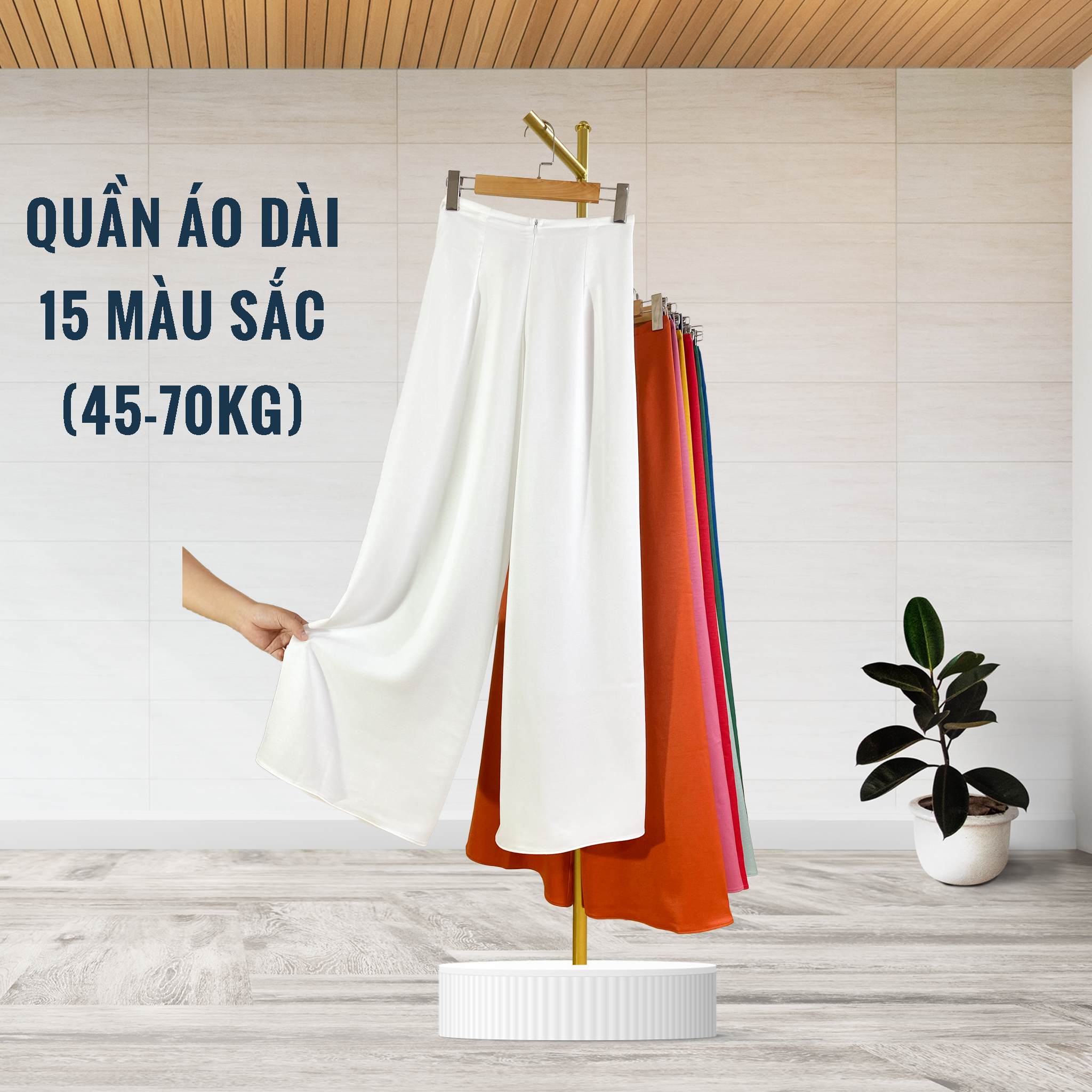 Quần lụa áo dài nữ truyền thống thiết kế may sẵn màu trắng, đen, đỏ, vàng tươi, vàng mơ, tím huế, xanh biển, xanh bạc hà, hồng phấn, hồng dâu, cam đất vải tây cao cấp co giãn có khóa chun co giãn dành cho cân nặng từ 40kg-70kg