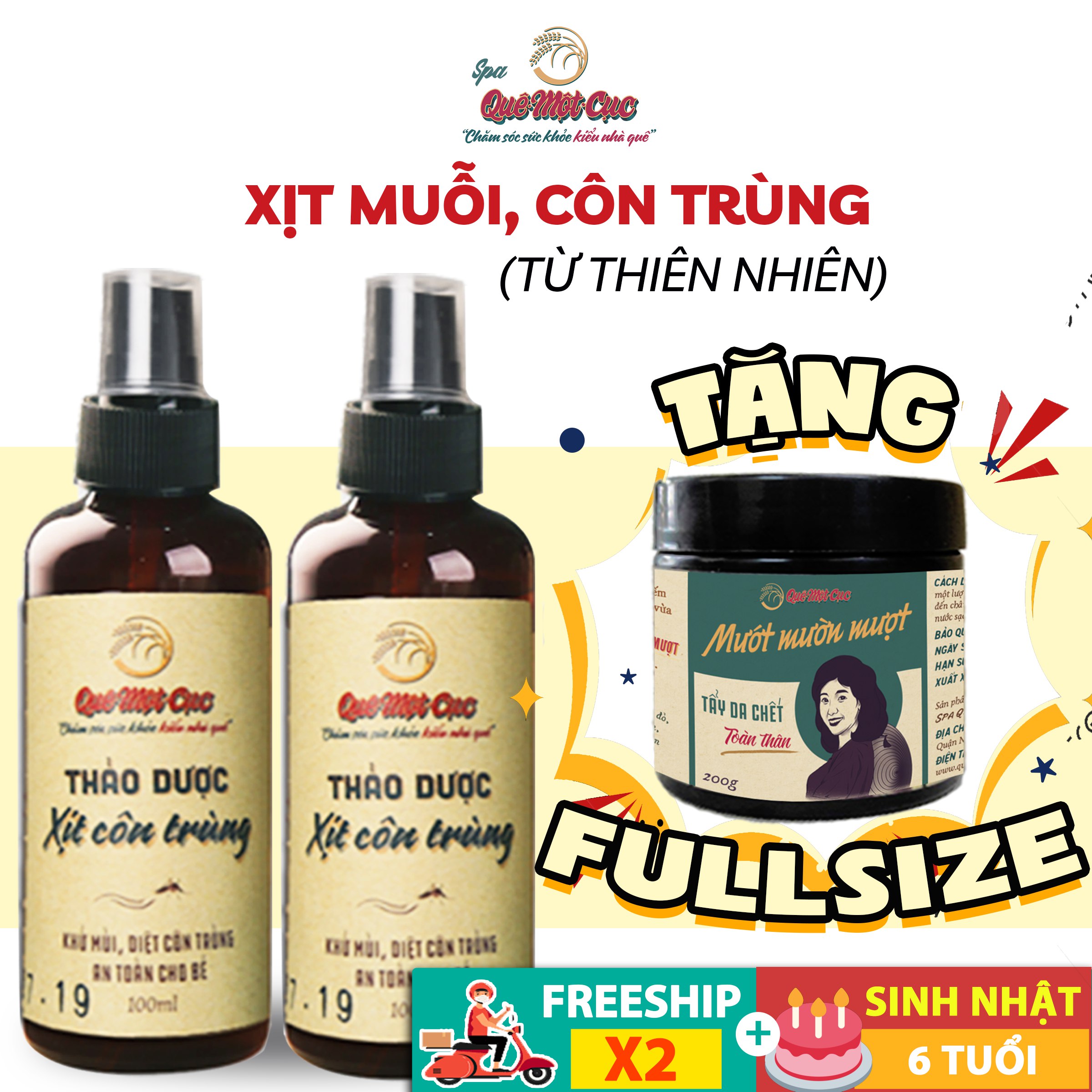 Xịt muỗi thảo mộc thảo dược xịt côn trùng an toàn cho trẻ nhỏ mẹ bầu QUÊ MỘT CỤC 100ml (trong suốt)