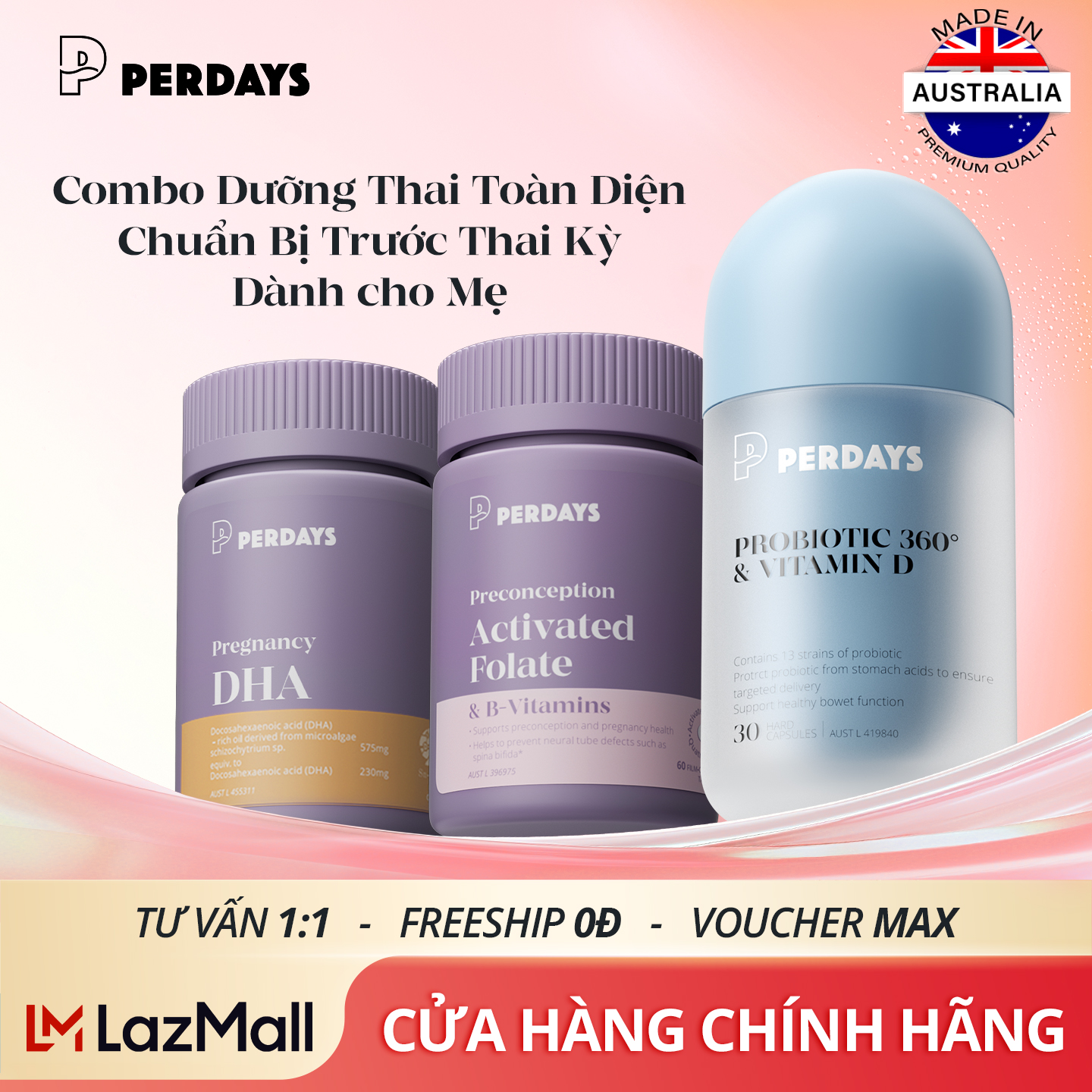 COMBO Dưỡng Chất Toàn Diện PERDAYS - Chuẩn bị trước thai kỳ dành cho mẹ - [COMBO 3 LỌ]