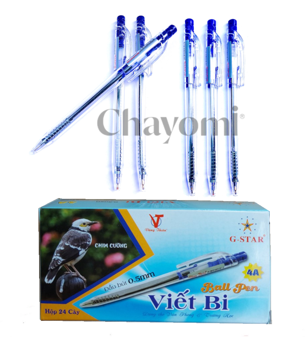 Hộp 24 cây viết bi bấm G-star 4A ngòi 0.5mm mực xanh