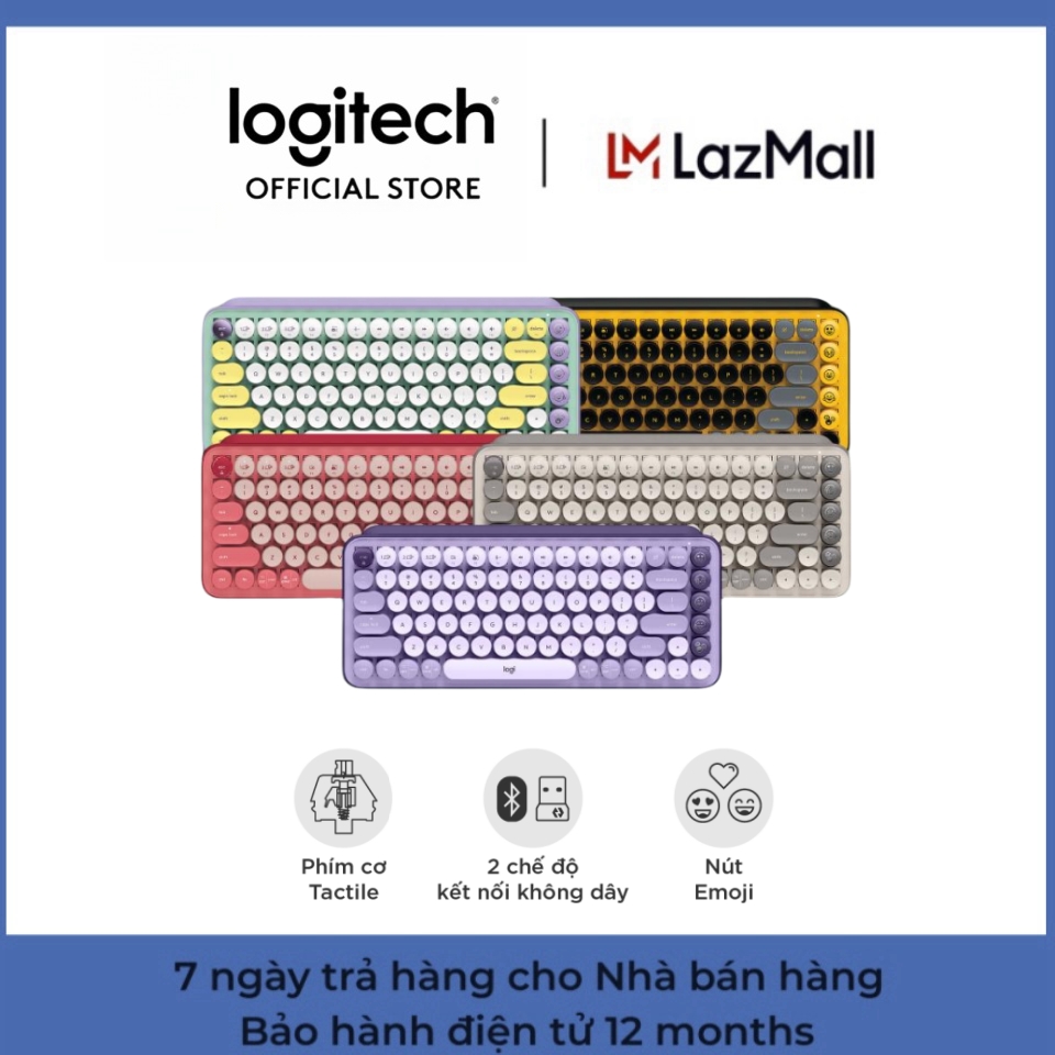 48 giờ vận chuyển-Bàn phím cơ không dây bluetooth | USB Logitech POP KEYS - với 8 phím emoji có thể điều chỉnh, switch tactile, kết nối 3 thiết bị