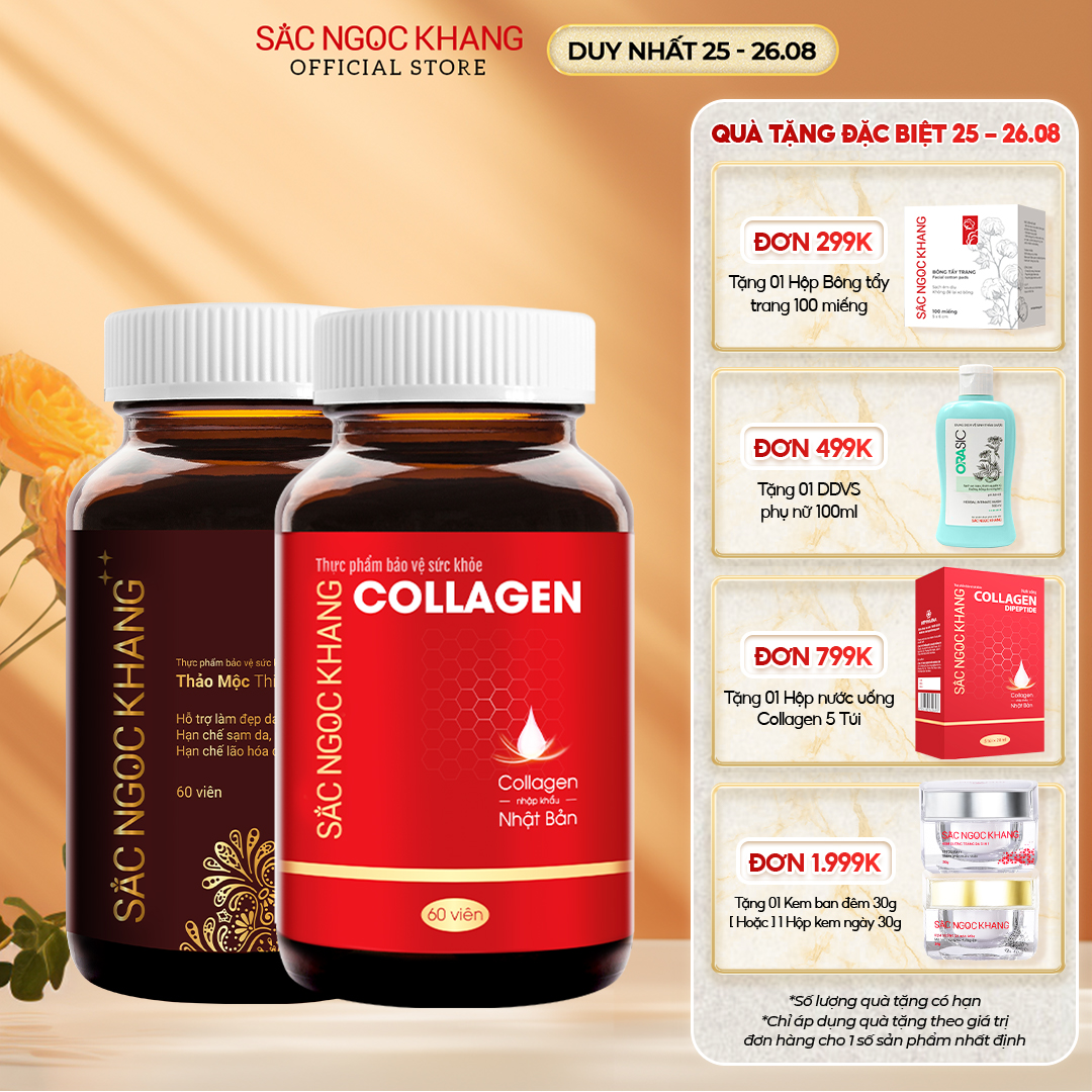 Combo Trẻ Hóa Da Cao Cấp [Viên Uống Sắc Ngọc Khang ++ 60 Viên & Viên Uống Đẹp Da Collagen Dipeptide Sắc Ngọc Khang 60V