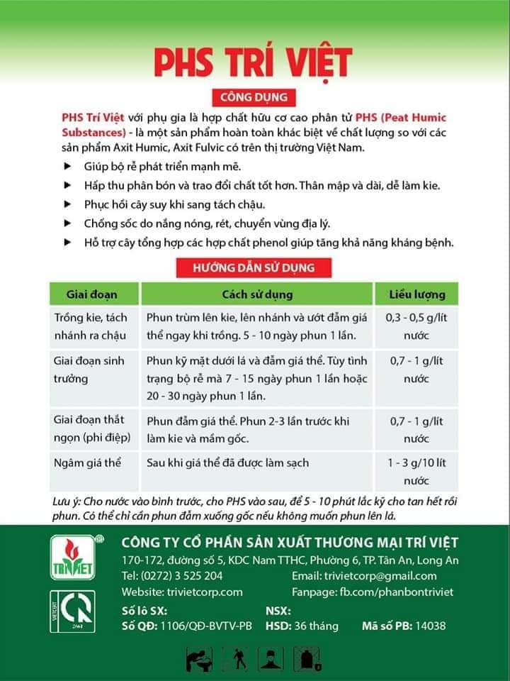 Phân bón cao cấp PHS Trí Việt chuyên dùng cho hoa lan cây cảnh - Ra rễ mạnh, phục hồi cây suy, chống sốc, dễ làm kie