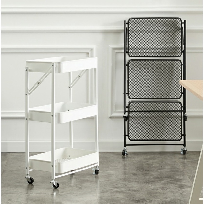 Kệ để đồ đa năng - kệ để đồ gấp gọn 3 tầng có bánh xe di chuyển