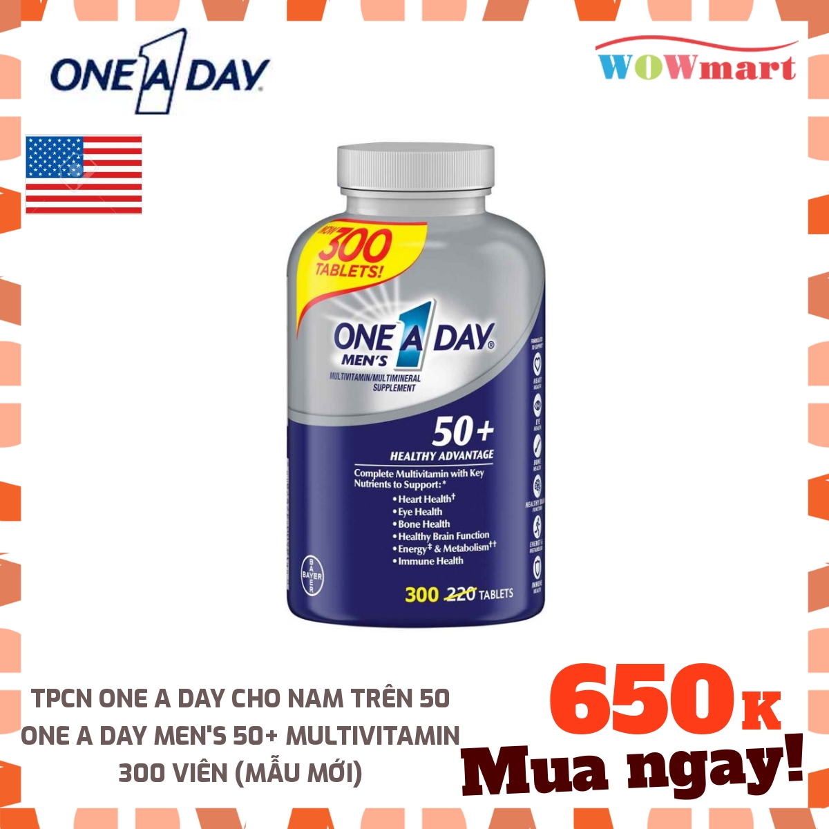 Tpcn one a day cho nam trên 50 one a day men's 50+ multivitamin 300 viên