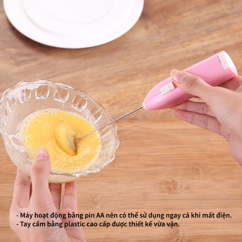 Máy đánh trứng cầm tay mini, máy khuấy cafe, đánh kem mini đa năng, dùng pin AA - [FUNNY TIMES]