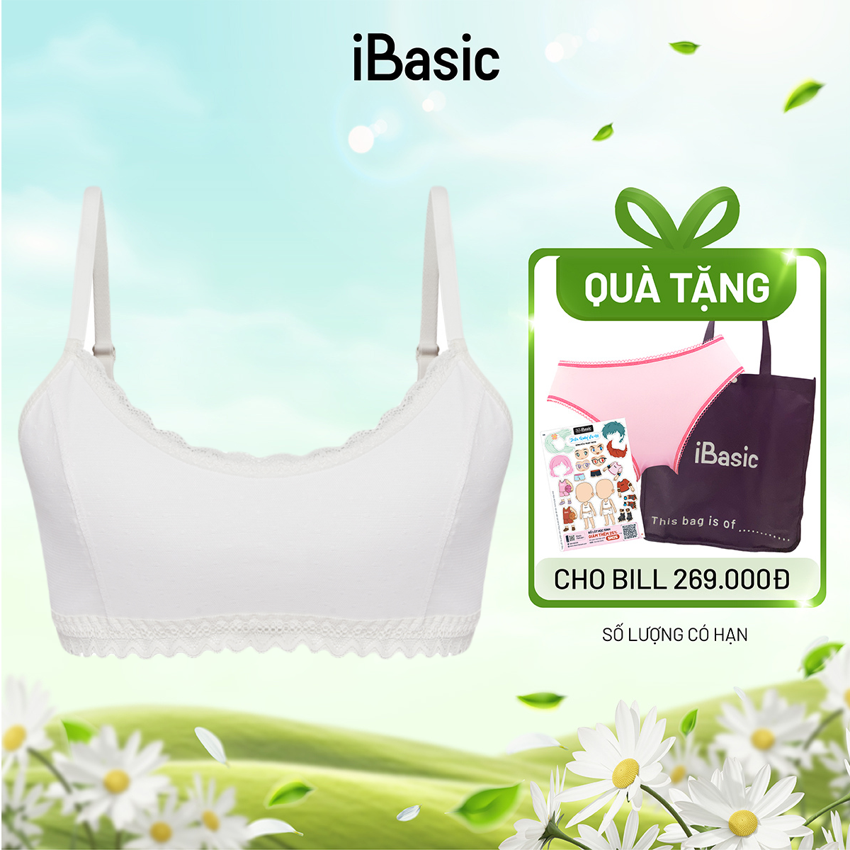  Áo ngực học sinh iBasic tròng cổ viền ren BRAT005 