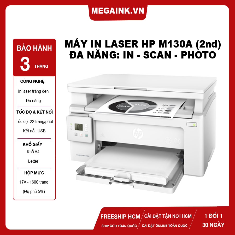 [HCM]Thanh lý Máy in laser trắng đen HP Pro MFP M130A nhỏ gọn đa năng In Scan Photocopy