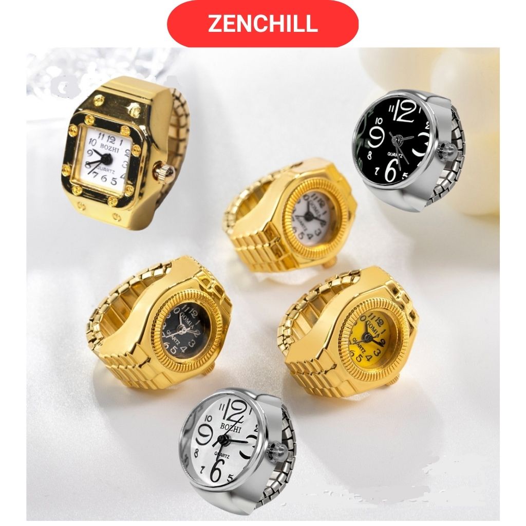 Đồng hồ nhẫn đeo ngón tay út ngón trỏ ngón cái nhẫn đính đá nam nữ phong thủy mạ vàng đẹp