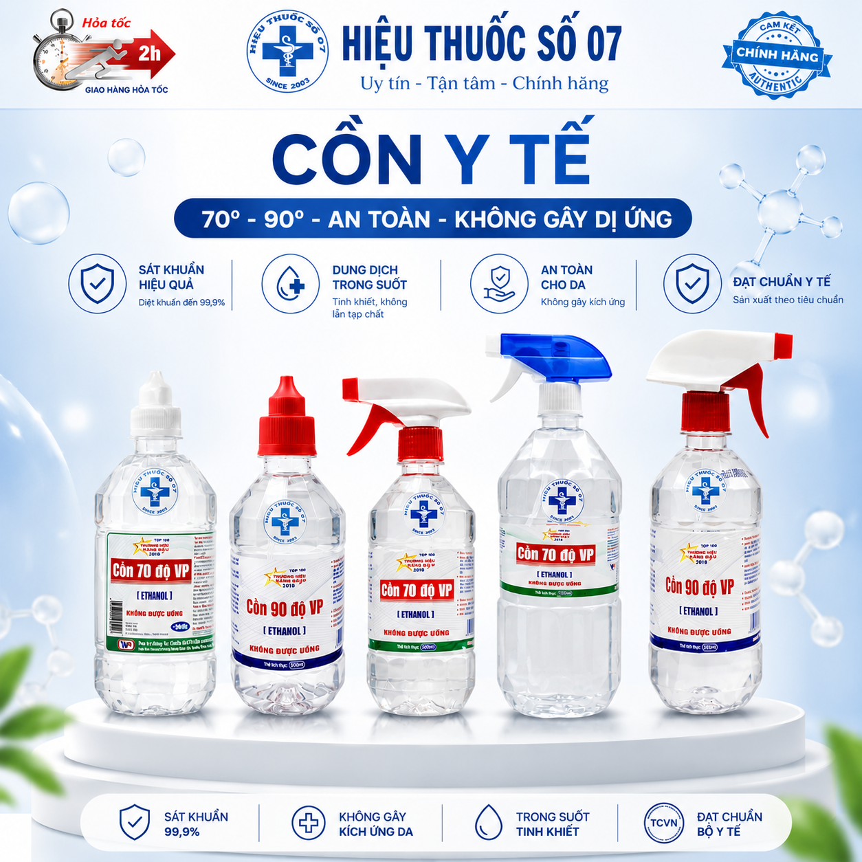 Cồn sát khuẩn - Cồn 70 độ - Cồn 90 độ Vĩnh Phúc 500ml - An Toàn - Không gây dị ứng - Chính hãng