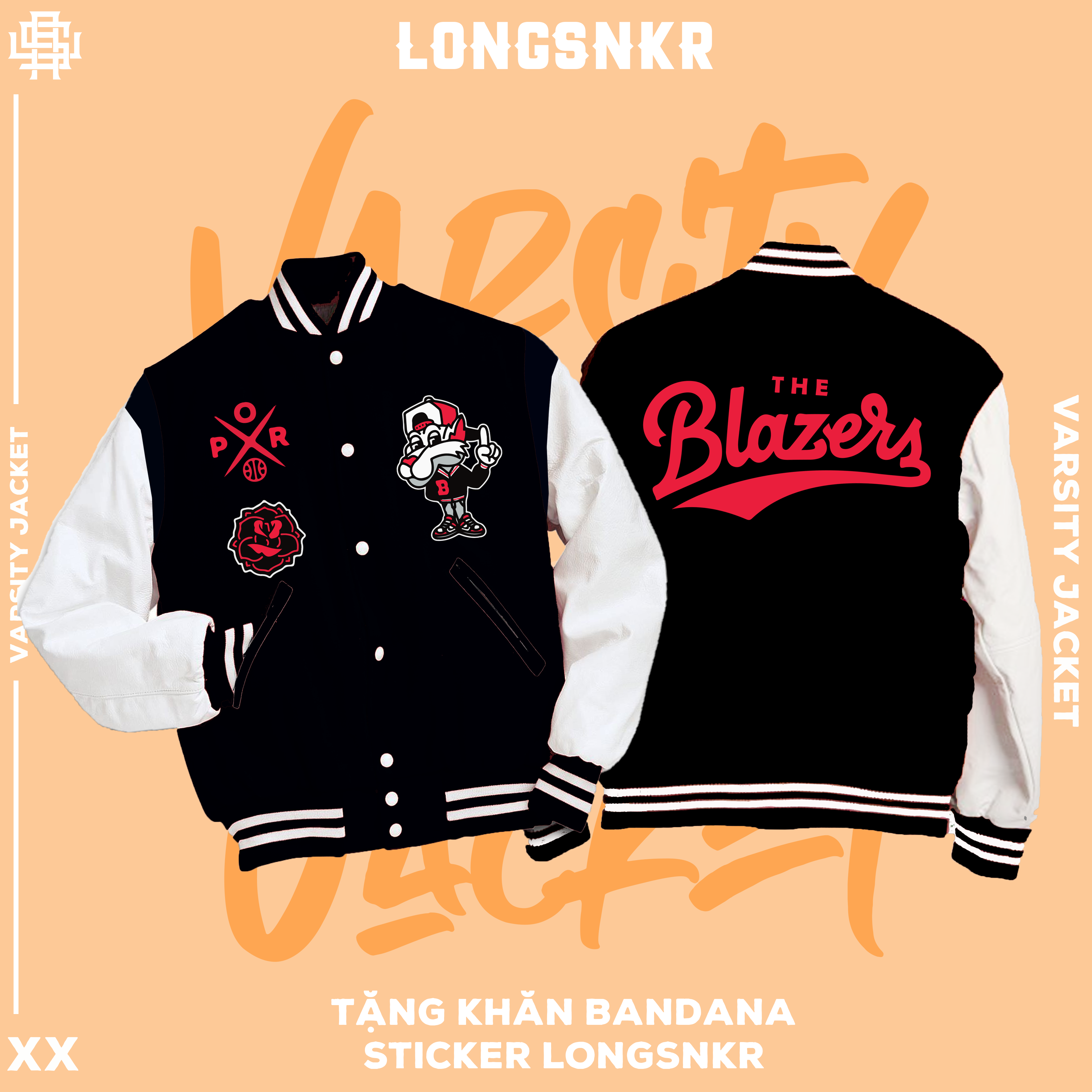 [Tặng Sticker và khăn Tuban] Áo khoác VARSITY BLACK VER1 họa tiết Longsnkr chất nỉ giữ nhiệt và thoáng - Bomber /Varsity