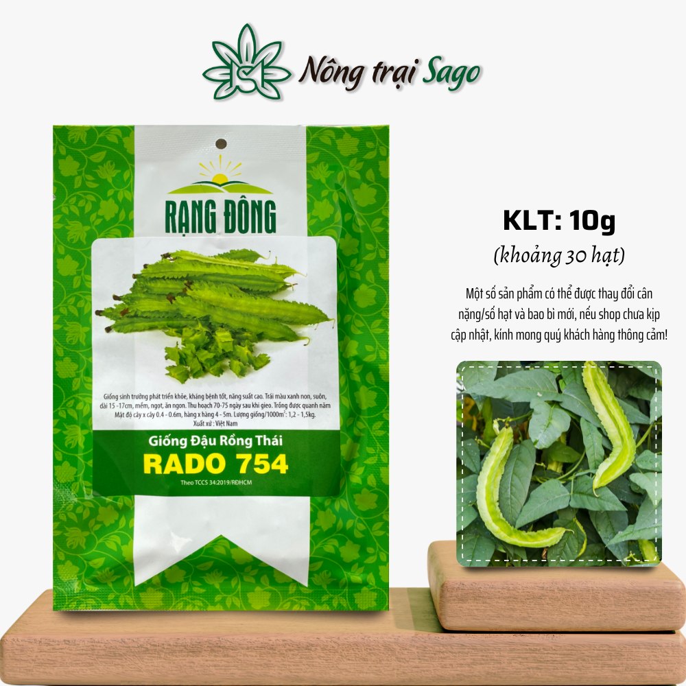 Hạt giống Đậu Rồng Thái Rado 754 (10g~30 hạt) nảy mầm tốt, thu hoạch nhiều lần, cây lâu năm, hiệu Hạt giống Rạng Đông - Nông trại Sago