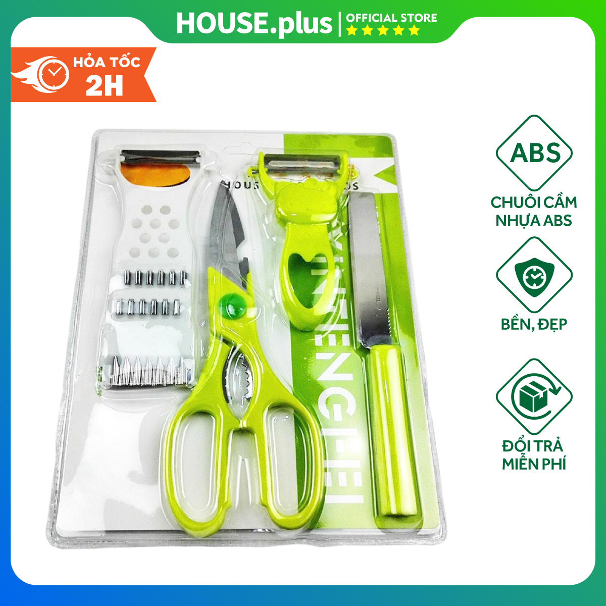 Bộ dụng cụ cắt gọt 4 món, bộ dao kéo, nạo, cắt gọt rau củ 4 món GIAU MÀU NGẪU NHIÊN