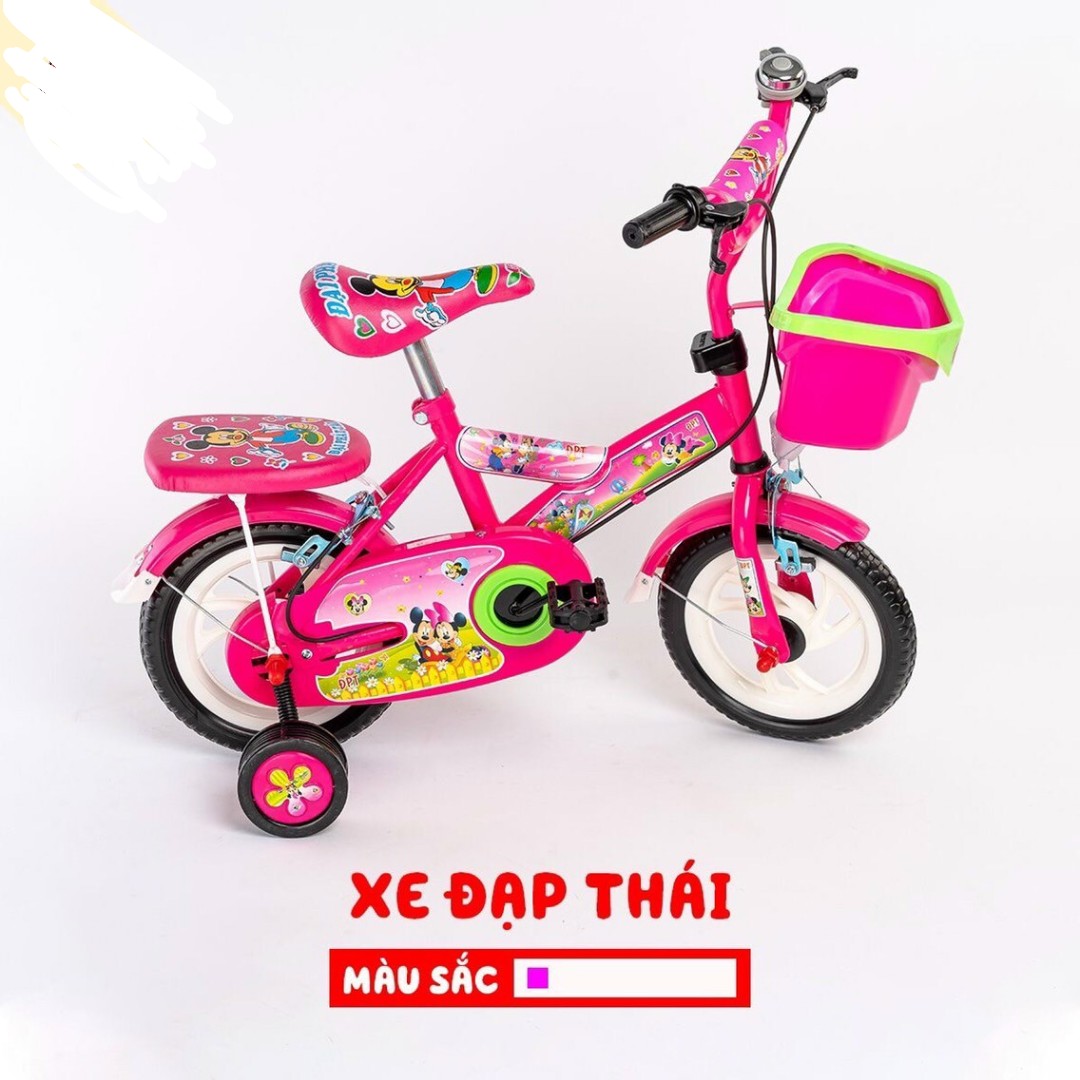 Xe đạp trẻ em 2 bánh hồng thái cho bé gái từ 2-3-4-5 tuổi size 12-14inch