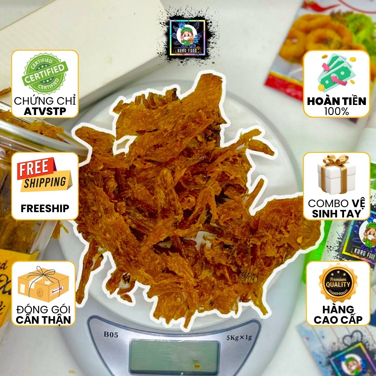 Đồ ăn vặt - mực xé tẩm gia vị thượng hạng thơm ngon đậm vị - kurofood