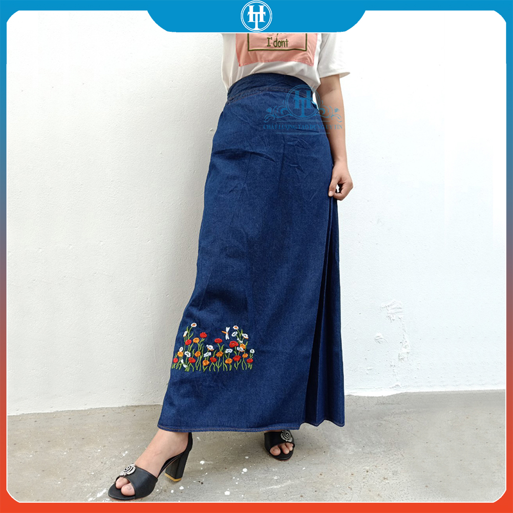 Chân váy chống nắng cao cấp vải jean cotton dày dặn và mềm mại jht125 h&t fashion