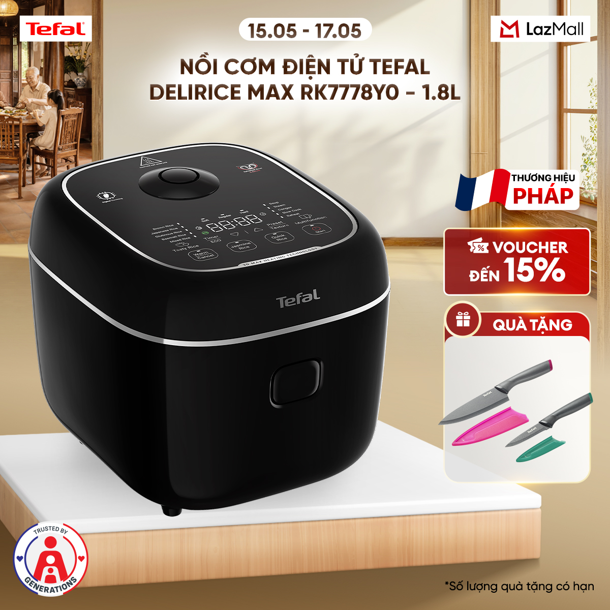 Nồi cơm điện tử Tefal Delirice Max RK7778Y0 - 1.8L