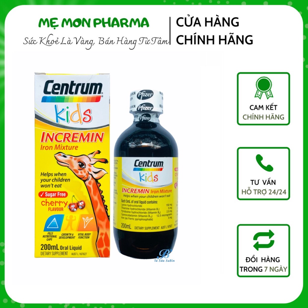 [Úc] Siro Centrum Kids Incremin Iron Mixture - Bổ Sung Vitamin+Khoáng Chất,Giúp Bé Ngon Miệng,Hấp Thu Tốt Hơn(Lọ 200ml)