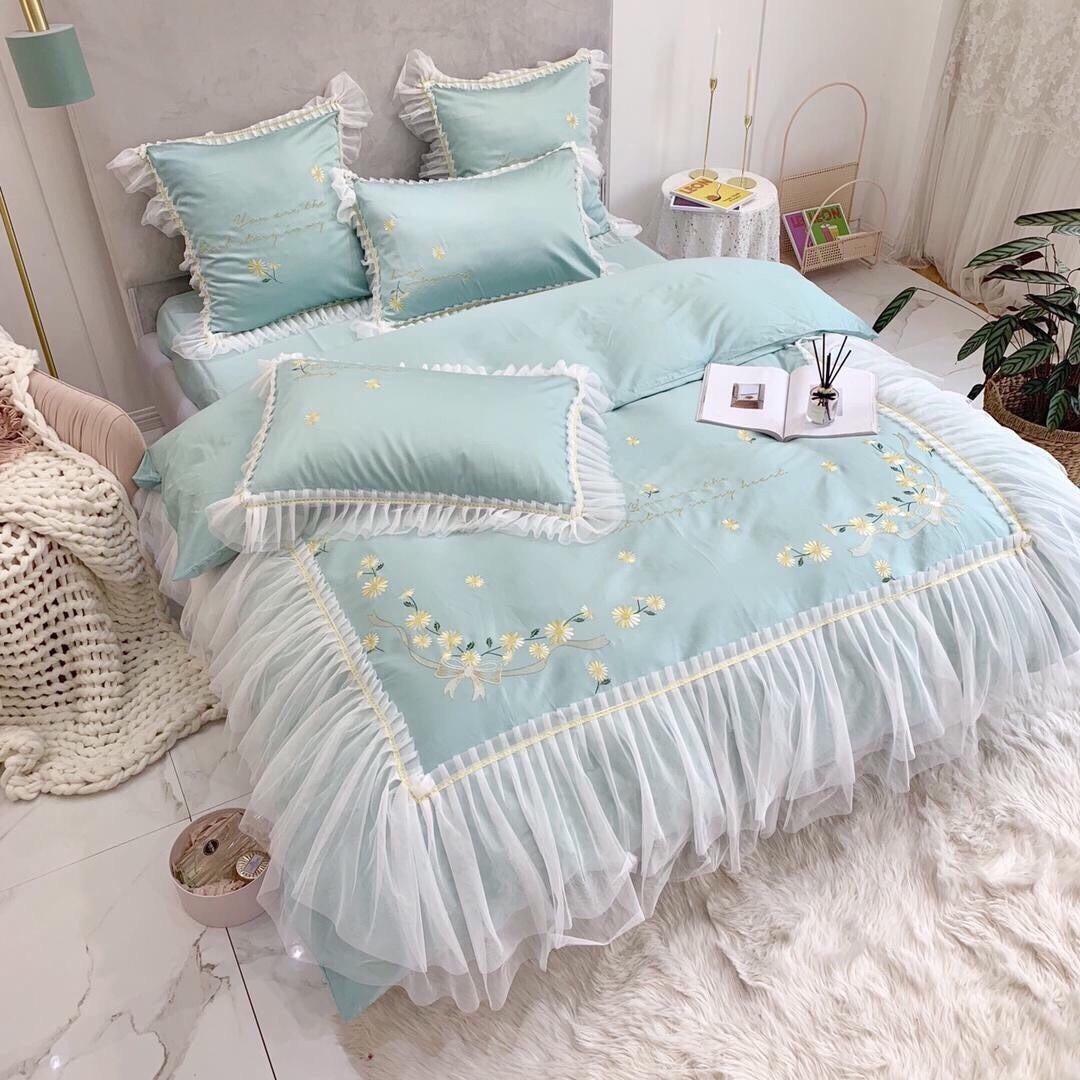 Bộ Chăn Ga Gối Cotton Lụa Satin 60S Phong Cách Hàn Quốc Nhẹ Nhàng Tinh Tế,  cao cấp