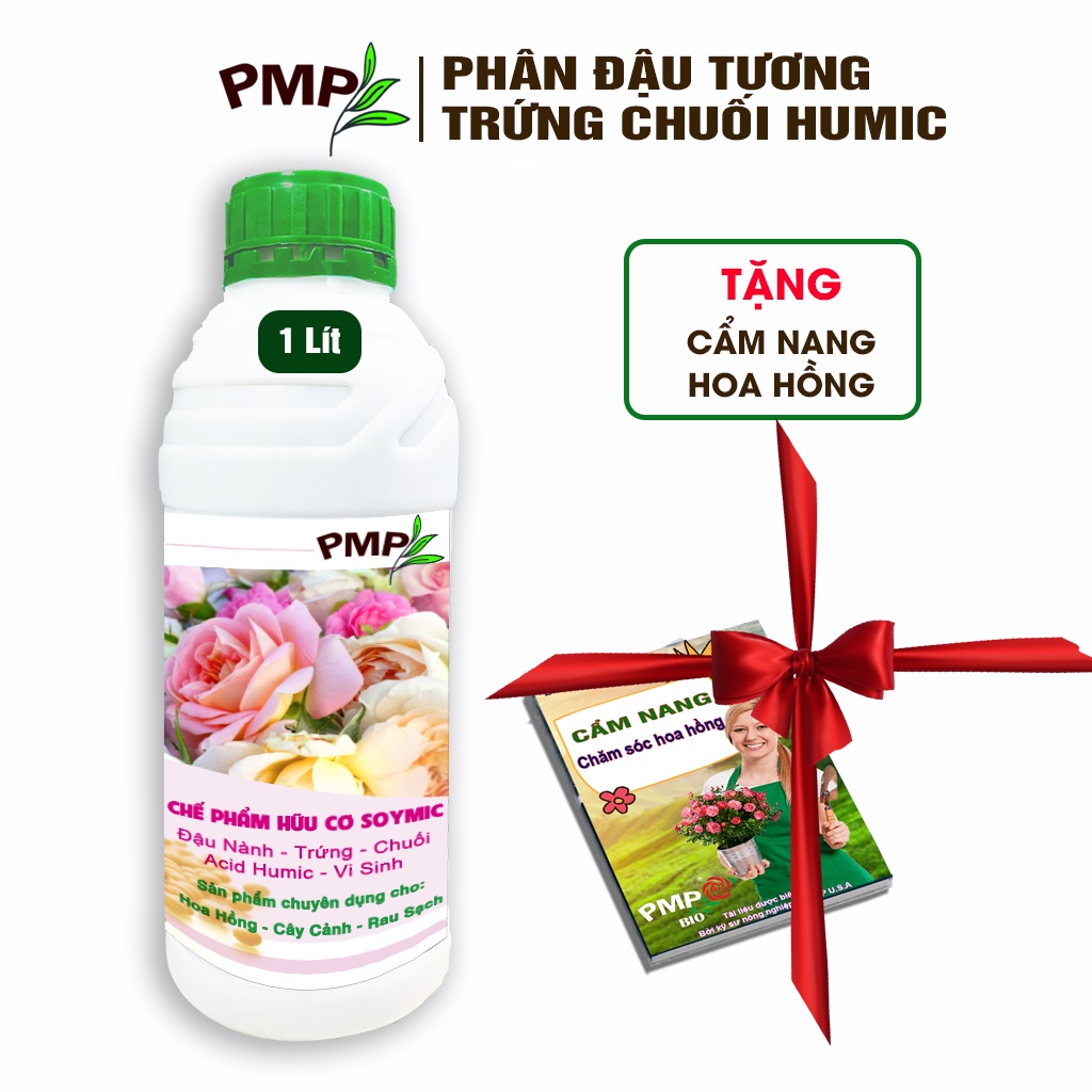 Phân Bón Hoa Hồng SOYMIC PMP Siêu Phân Bón Ủ Vi Sinh Từ Đậu Nành, Trứng, Chuối, Humic, Vi Lượng Cho Hoa Hồng, Rau Sạch 1000ml