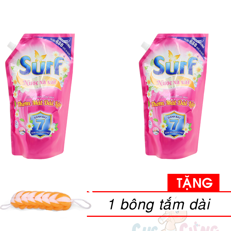 Combo 2 bịch nước xả vải Surf 1.6 lít khử mùi hương hoa lan tỏa Tặng 1 bông tắm màu ngẫu nhiên