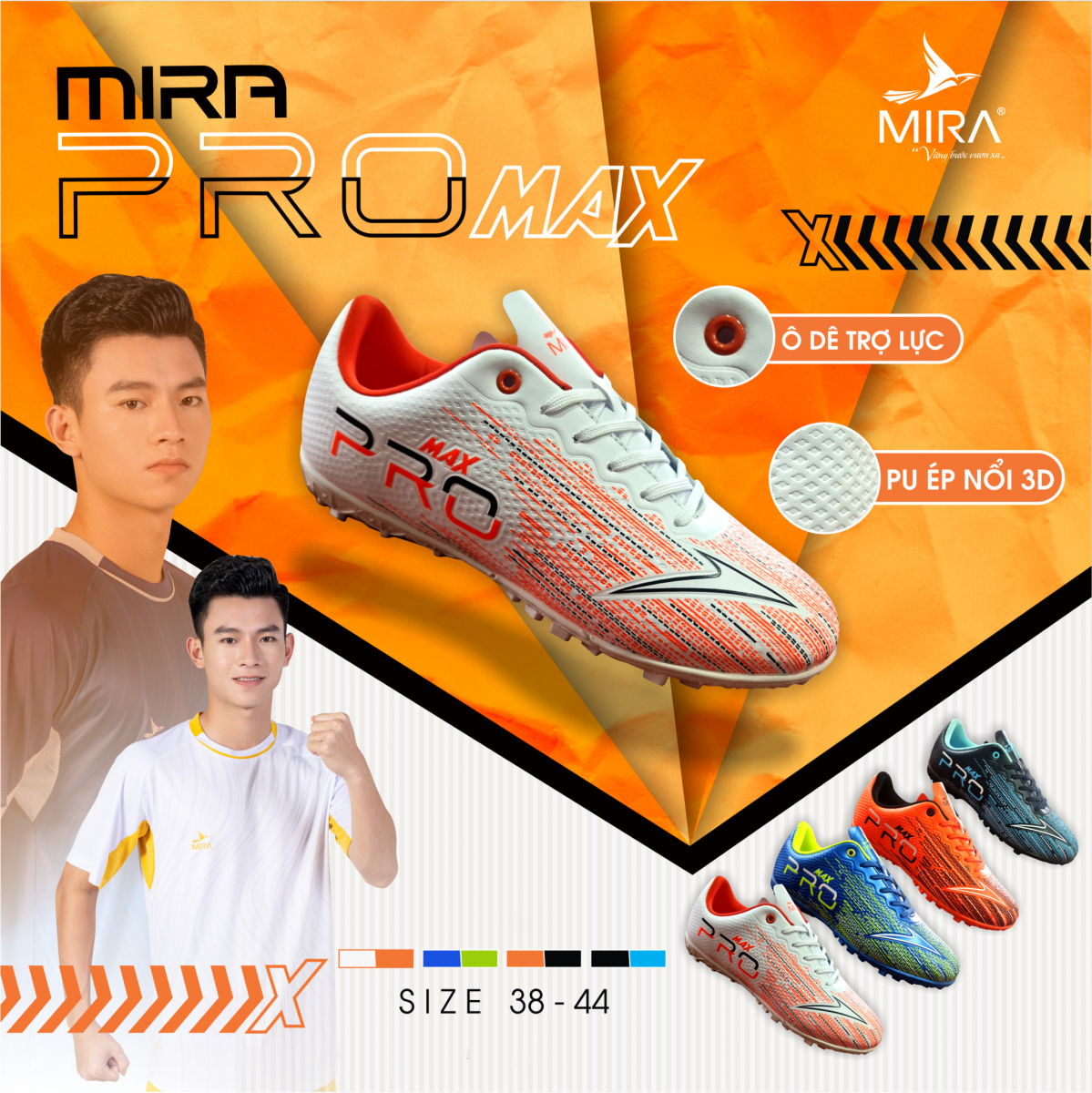 Giày đá banh, Giày bóng đá đế đinh sân cỏ nhân tạo Mira Pro Max TF