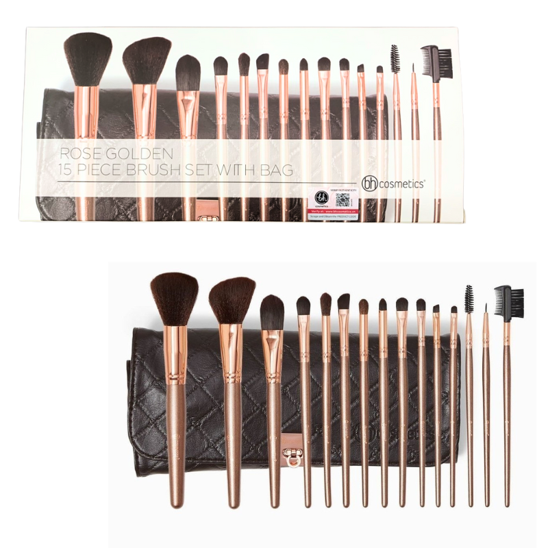 Bộ cọ trang điểm Bh Cosmetics Rose Golden 15 pcs brush set with bag
