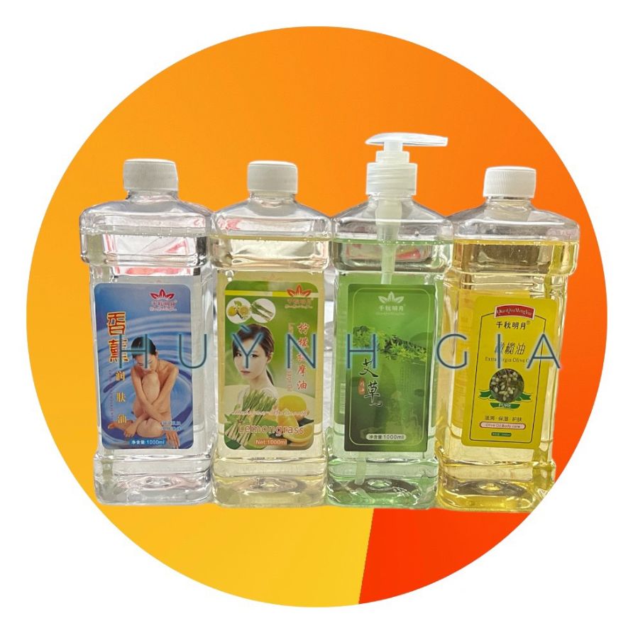 Dầu massage body chai 1000ml có vòi xit hương lavender,oliu,trà xanh, hoa hồng v.v