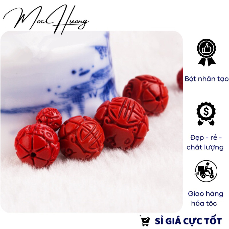 Charm hạt bi rồng chu sa, hạt đỏ cát tường làm vòng tay - KL088