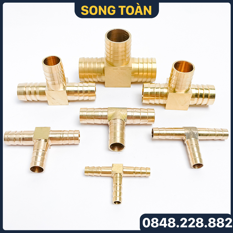  Tê Đuôi Chuột  Tê Ba Đầu Nối Ống Mềm Đuôi Chuột Phi 6 8 10 12 14 16 18 20mm - Đồng Thau 