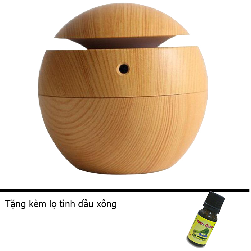 Đèn xông tinh dầu gỗ tròn tặng kèm lọ tinh dầu thiên nhiên