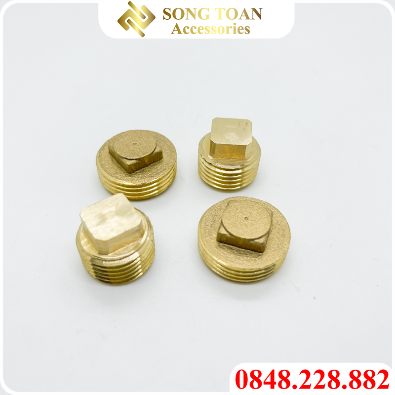Đầu bịt ren ngoài, bít ren thau 21 27, nút bịt đồng 21 27