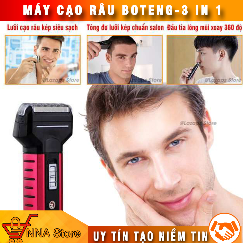 [ Sản Phẩm Hot ] Máy Cạo Râu Boteng, Thiết Kế 3 in 1 : Đầu Cạo Râu, Tông Đơ Và Tỉa Lông Mũi. Cạo Râu Tự Động Không Đau Rát. Cảm Giác Êm Ái Dễ Chịu Và Dễ Sử Dụng!!