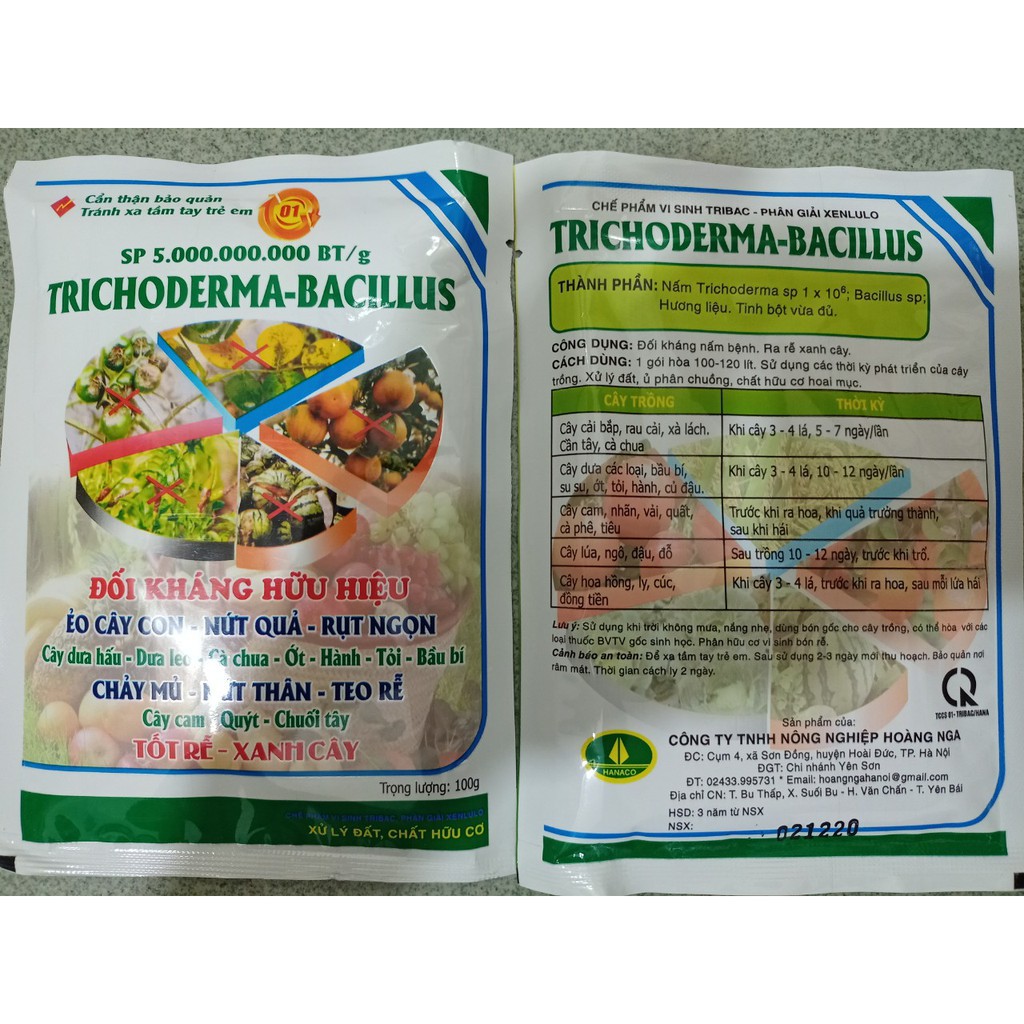 Chế phẩm sinh học Nấm Trichoderma - Bacillus Gói 100 gam phòng trừ nứt thân sì mủ, vàng lá thối rễ