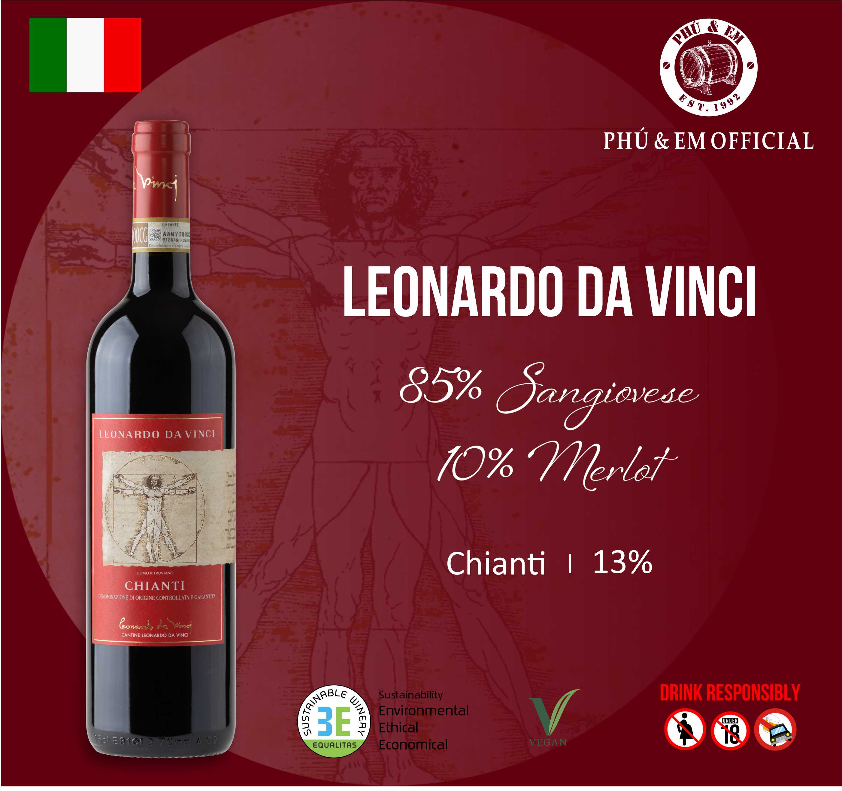 Rượu Vang Đỏ Ý Leonardo Da Vinci Chianti