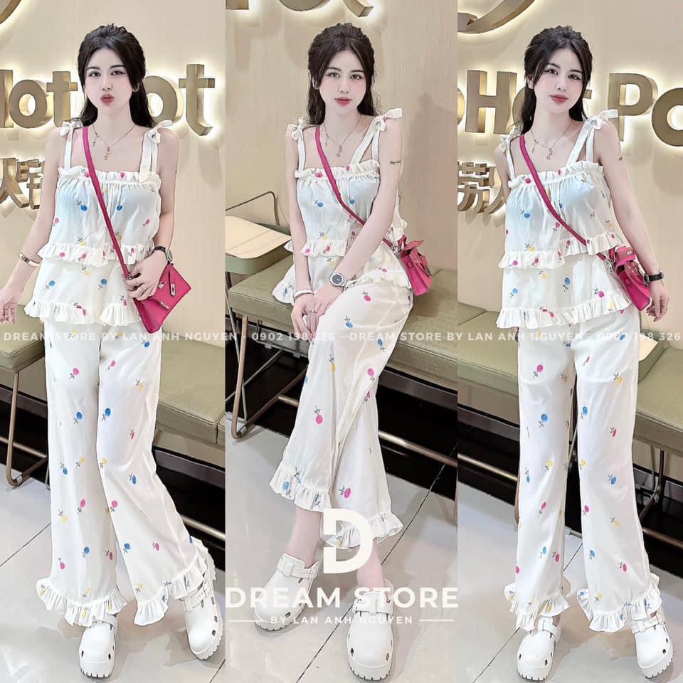 Sét bộ áo 2 dây bèo quần rộng siêu sang chảnh.