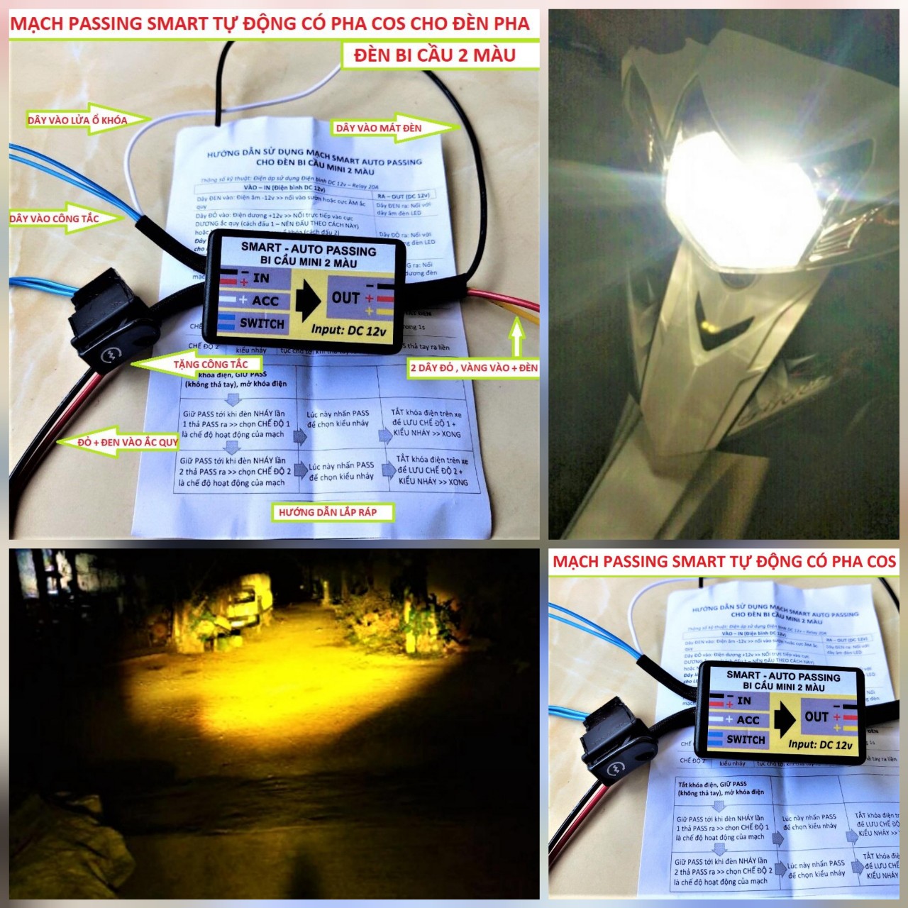 MẠCH PASSING AUTO SMART 2 CHẾ ĐỘ PHA CỐT CHO ĐÈN BI CẦU  VÀ ĐÈN PHA , MẠCH PASSING 3S ĐÈN TRỢ SÁNG
