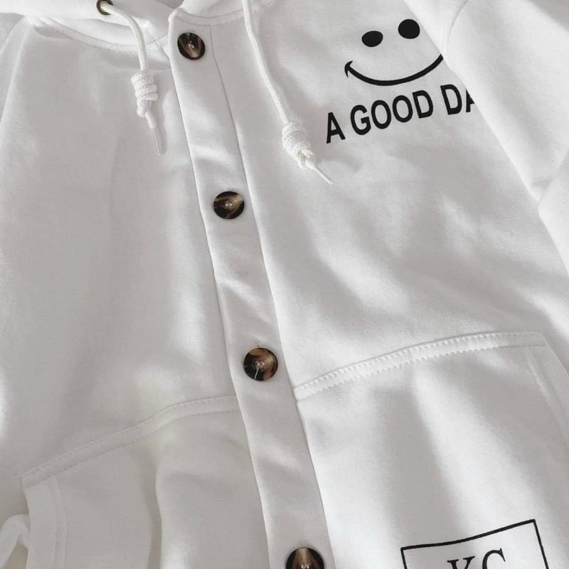 Áo khoác cardigan unisex – chất nỉ - thiết kế có nón , hoạ tiết in “ a good day “