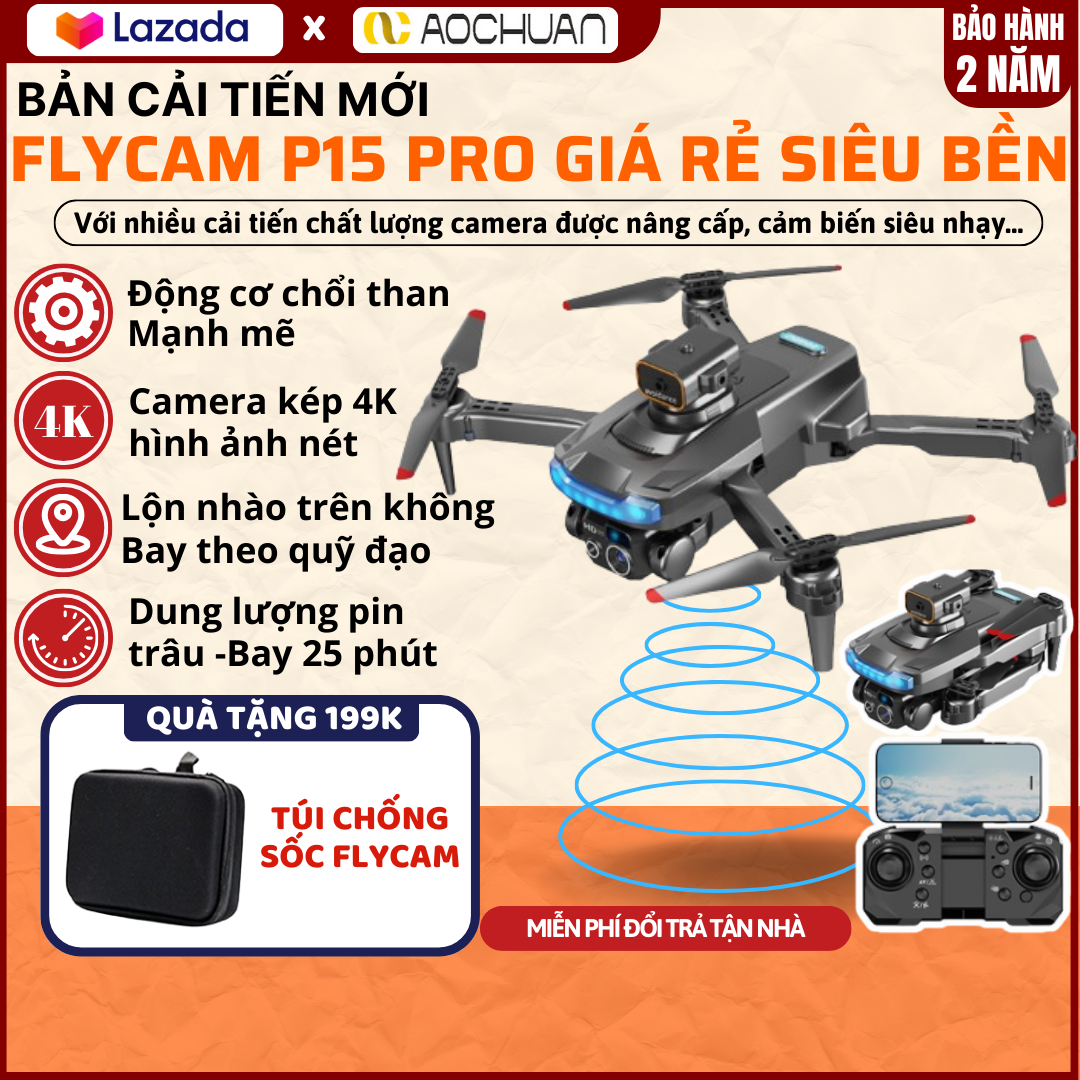 Máy Bay Điều Khiển Từ Xa Flycam mini 4k P15 PRO -Play Camera 4 Cánh Tích Hợp Cảm Biến Chống Va Chạm-Drone Camera 4K- 2 Camera Kép Siêu Nét- Điều Khiển Cử Chỉ Tay- Quay Góc Rộng _CHÍNH HÃNG AOCHUAN