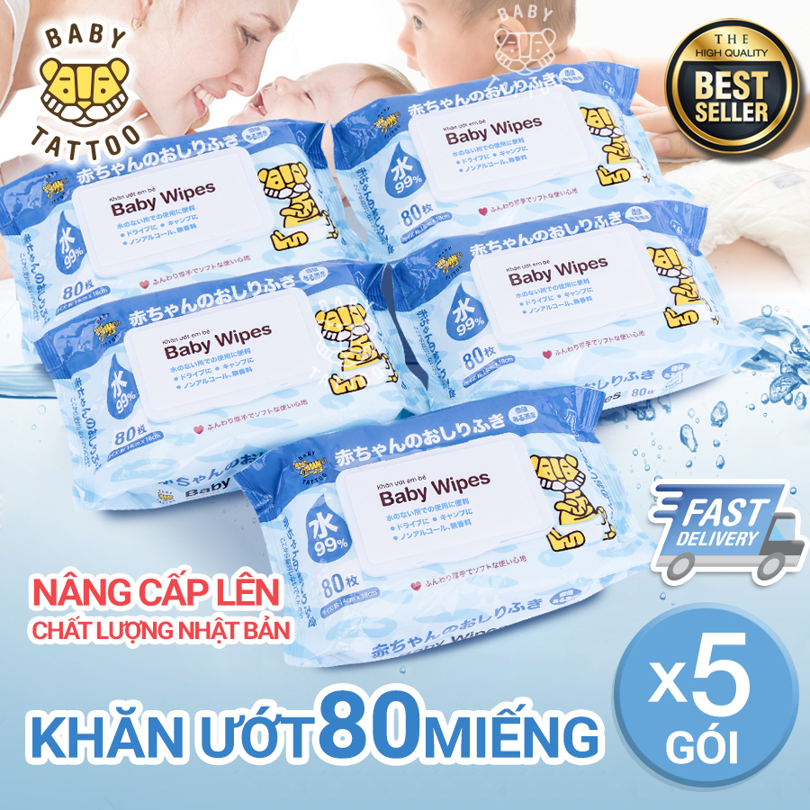 BABY TATTOO Combo 5 packs 80 Pcs Baby Wet Tissue for Kids alcohol free